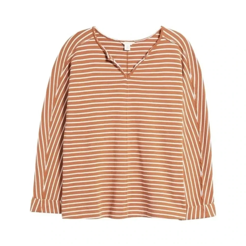 NWT Caslon Split Neck Striped Top